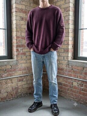 Vintage 90s R&R Burgundy Cotton Utility Sleeve Sweater Fits L/XL Grunge